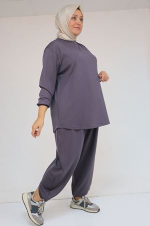 57058 Büyük Beden Pantolonlu Modal İkili Takım - Antrasit