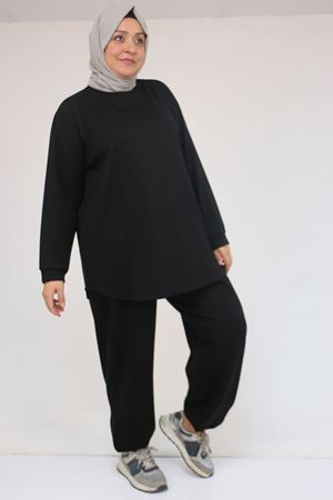 57058 Büyük Beden Pantolonlu Modal İkili Takım - Siyah