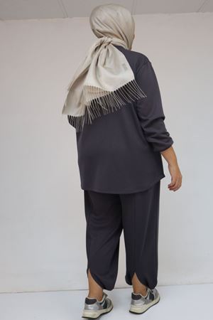 57058 Büyük Beden Pantolonlu Modal İkili Takım - Antrasit