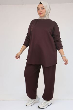 57058 Büyük Beden Pantolonlu Modal İkili Takım - Kahve