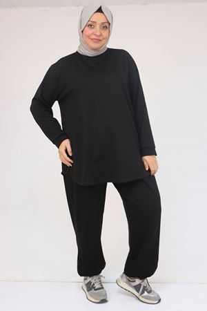57058 Büyük Beden Pantolonlu Modal İkili Takım - Siyah
