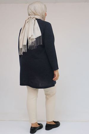 58111 Büyük Beden Önü Taş Detaylı Mir Tunik - Lacivert