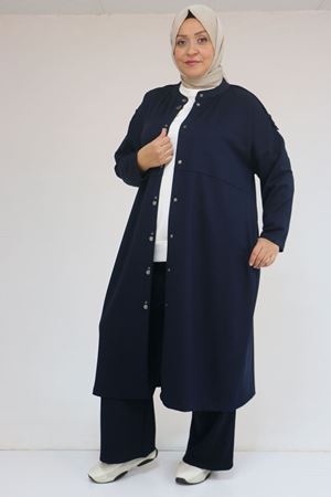 57035 Büyük Beden Omzu Apoletli Çıtçıt Detaylı Modal Takım - Lacivert