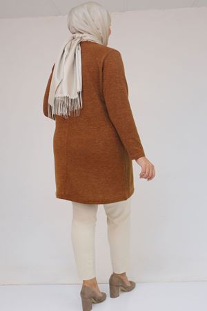 58111 Büyük Beden Önü Taş Detaylı Mir Tunik - Taba