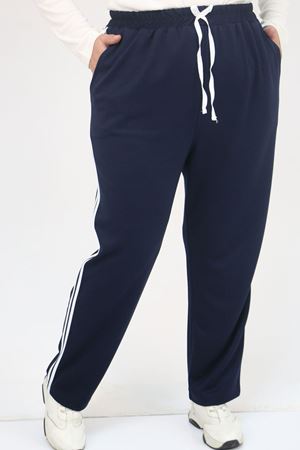 59505 Büyük Beden Yüksekbel Yanları Şeritli Modal Eşofman Altı - Lacivert