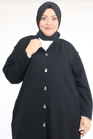 57035 Büyük Beden Omzu Apoletli Çıtçıt Detaylı Modal Takım - Siyah