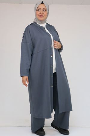 57035 Büyük Beden Omzu Apoletli Çıtçıt Detaylı Modal Takım - Antrasit