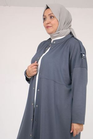 57035 Büyük Beden Omzu Apoletli Çıtçıt Detaylı Modal Takım - Antrasit