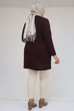 58111 Büyük Beden Önü Taş Detaylı Mir Tunik - Mürdüm