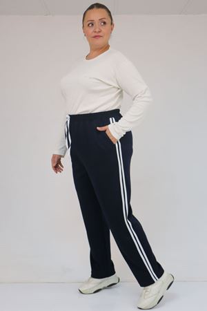 59505 Büyük Beden Yüksekbel Yanları Şeritli Modal Eşofman Altı - Lacivert