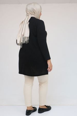 58111 Büyük Beden Önü Taş Detaylı Mir Tunik - Siyah