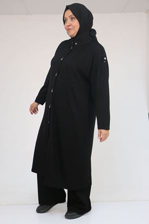 57035 Büyük Beden Omzu Apoletli Çıtçıt Detaylı Modal Takım - Siyah