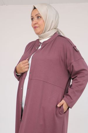 57035 Büyük Beden Omzu Apoletli Çıtçıt Detaylı Modal Takım - Gül Kurusu