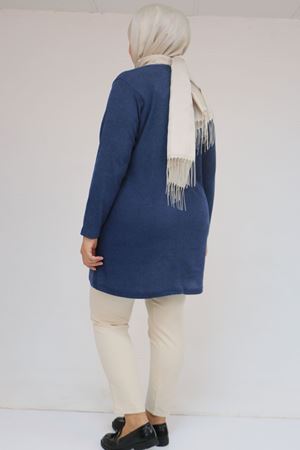 58111 Büyük Beden Önü Taş Detaylı Mir Tunik - İndigo