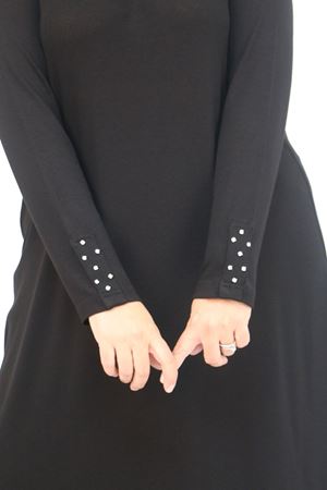 58115 Büyük Beden Kolunda Beyoğlu Detaylı Çilek Tunik - Siyah