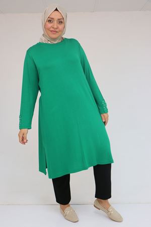 58115 Büyük Beden Kolunda Beyoğlu Detaylı Çilek Tunik - Beneton