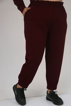 47093 Büyük Beden Eteği Parça Detaylı Pantolonlu Modal Takım - Bordo