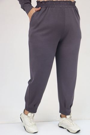 47093 Büyük Beden Eteği Parça Detaylı Pantolonlu Modal Takım - Antrasit