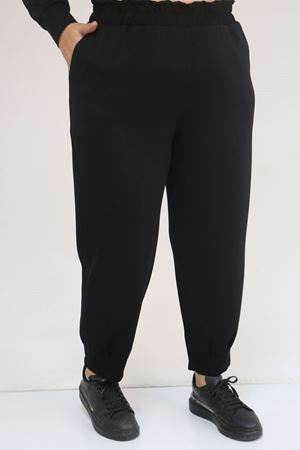 47093 Büyük Beden Eteği Parça Detaylı Pantolonlu Modal Takım - Siyah