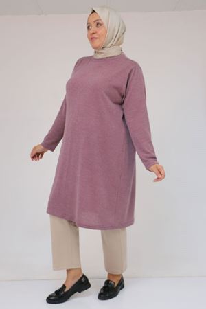 58140 Büyük Beden Basic Mir Tunik - Gül Kurusu