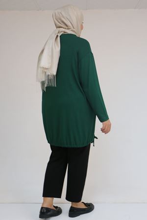 58150 Büyük Beden Kuş Gözü Bağlama Detaylı Çilek Tunik - Zümrüt