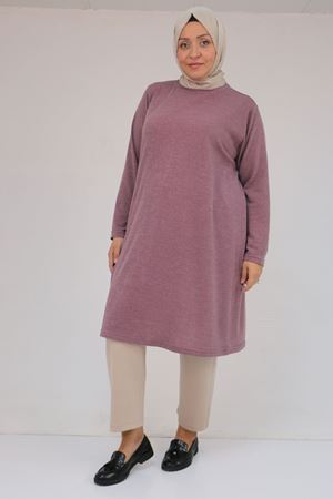 58140 Büyük Beden Basic Mir Tunik - Gül Kurusu