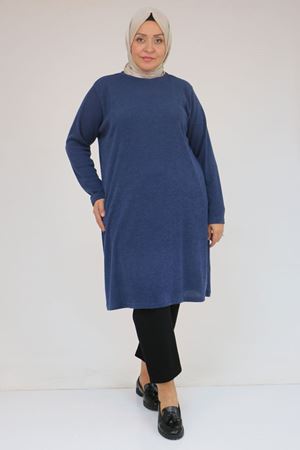 58140 Büyük Beden Basic Mir Tunik - İndigo