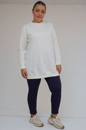 59503 Büyük Beden Beli Lastikli İçi Şardonlu Tayt - Mor