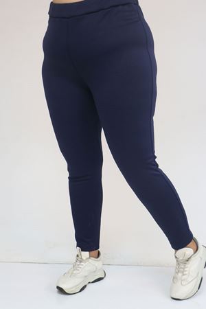 59503 Büyük Beden Beli Lastikli İçi Şardonlu Tayt - Lacivert