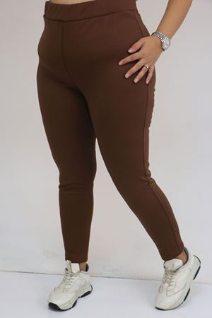 59503 Büyük Beden Beli Lastikli İçi Şardonlu Tayt - Kahve