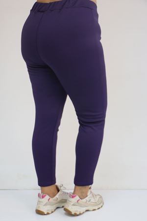 59503 Büyük Beden Beli Lastikli İçi Şardonlu Tayt - Mor