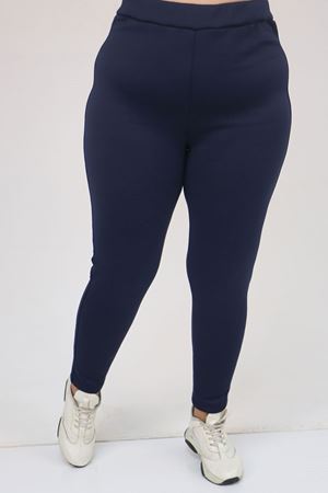 59503 Büyük Beden Beli Lastikli İçi Şardonlu Tayt - Lacivert