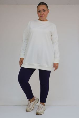 59503 Büyük Beden Beli Lastikli İçi Şardonlu Tayt - Mor