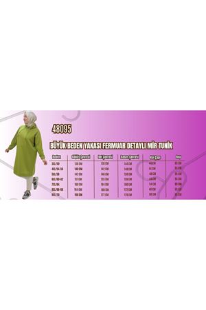 48105 Büyük Beden Boğazlı Yaka Kolu Lastikli Tunik - Yağ Yeşili