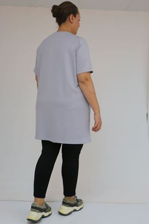 58508  Büyük Beden Yakası Biyeli Modal Tişört - Gri