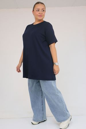 58508  Büyük Beden Yakası Biyeli Modal Tişört - Lacivert