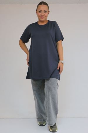 58508  Büyük Beden Yakası Biyeli Modal Tişört - Antrasit