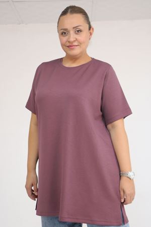 58508  Büyük Beden Yakası Biyeli Modal Tişört - Gül Kurusu