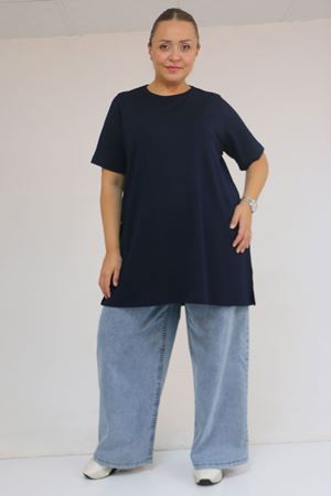 58508  Büyük Beden Yakası Biyeli Modal Tişört - Lacivert