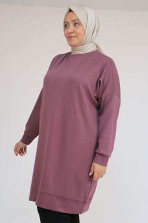 58151 Büyük Beden Kol Ve Etek Ucu Kendinden Ribanalı Modal Tunik - Gül Kurusu
