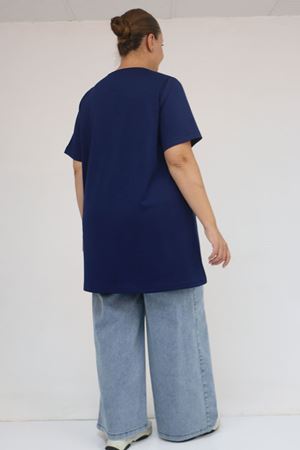 58508  Büyük Beden Yakası Biyeli Modal Tişört - İndigo