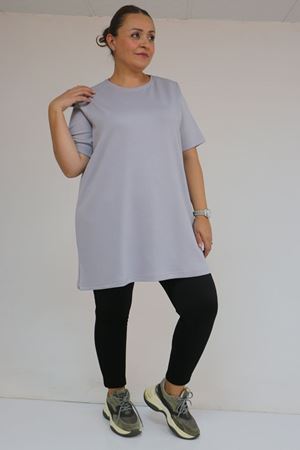 58508  Büyük Beden Yakası Biyeli Modal Tişört - Gri