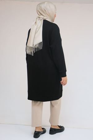 58151 Büyük Beden Kol Ve Etek Ucu Kendinden Ribanalı Modal Tunik - Siyah