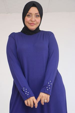 58115 Büyük Beden Kolunda Beyoğlu Detaylı Çilek Tunik - İndigo - kopya