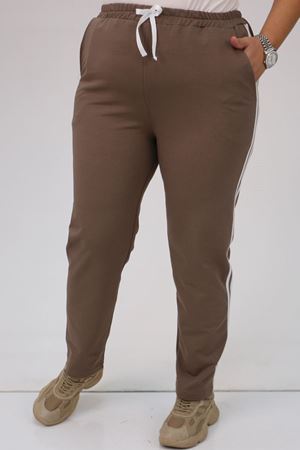 59505 -1 Büyük Beden Yüksek Bel Lastikli  İki İplik Eşofman Altı - Vizon