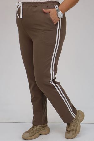 59505 -1 Büyük Beden Yüksek Bel Lastikli  İki İplik Eşofman Altı - Vizon