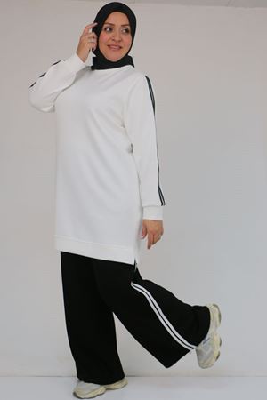 57059 Büyük Beden Alt-Üst Renk Kombinli Modal Pantolonlu Takım - Siyah