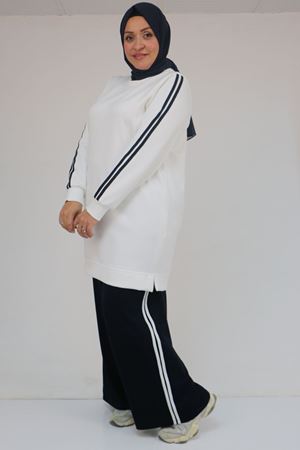 57059 Büyük Beden Alt-Üst Renk Kombinli Modal Pantolonlu Takım - Lacivert