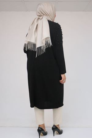 58152 Büyük Beden Düşükkol Omzu Taş Detaylı Mir Tunik - Siyah