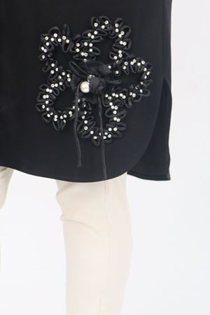 58127 Büyük Beden Hakim Yaka Aksesuar Detaylı Modal Tunik - Siyah